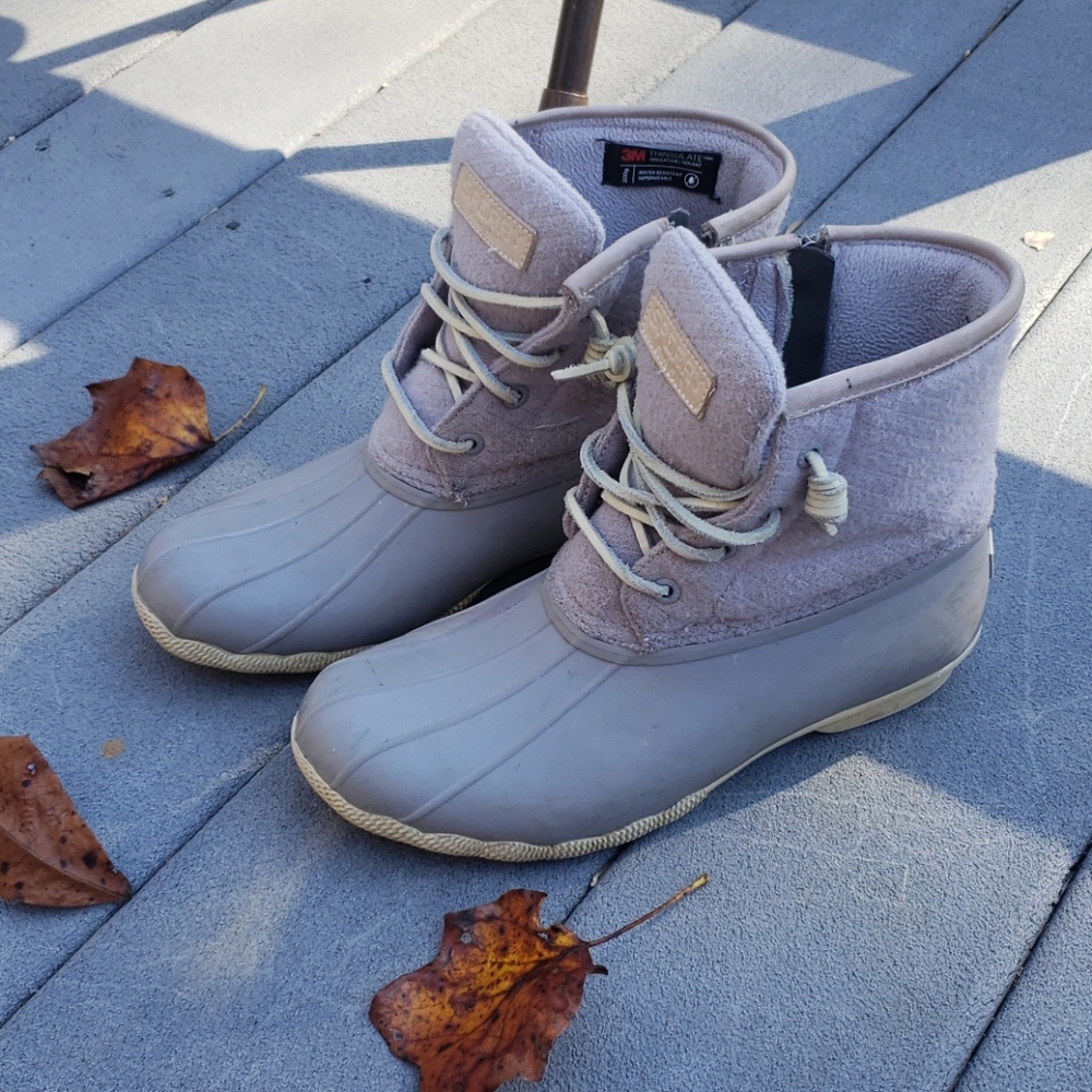 Lavender and Grey Sperry Boots